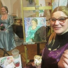 Galina Polyakova paints a portrait of  Irina Kipdysh