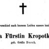 Paziņojums par  kņazienes Olgas Kropotkinas nāvi