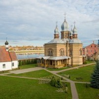 General view of the complex of buildings of the Jekabpils Holy Spirit Monastery