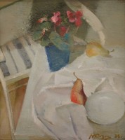 Vladimir Kozin. Flowers and White Dishes.